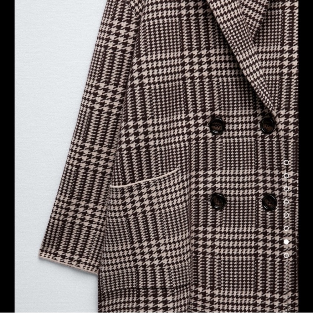 Zara brown houndstooth knit blazer - Picture 4 of 5